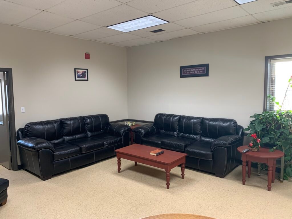 Lounge seating inside the 13th Street Clubhouse