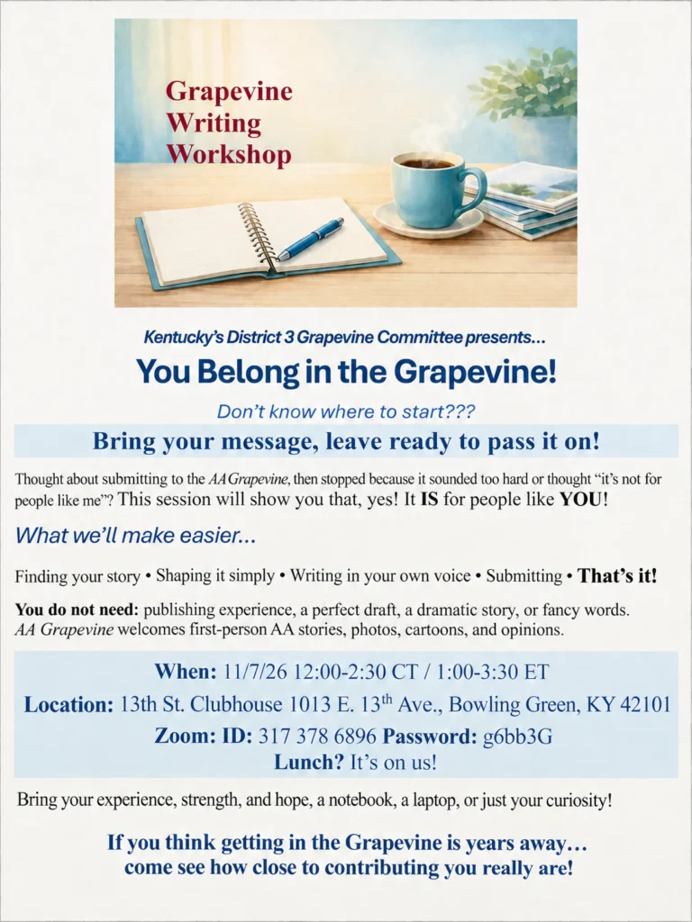 Flyer for the Grapevine Writing Workshop on November 7, 2026